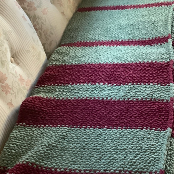 Other - Loom knit burgundy, green striped handmade blanket 60 x 40